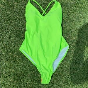 New neon green one piece swim suit. Medium